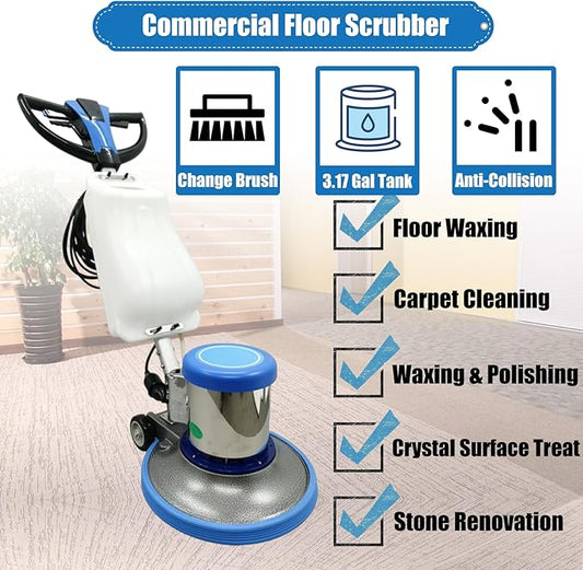 Commercial Floor Cleaning Machine 17" Floor Cleaner and Polisher Industrial Ground Scrubber Buffer Heavy Duty Carpet Cleaner with Three Brushes for Ground Cleaing, 110V