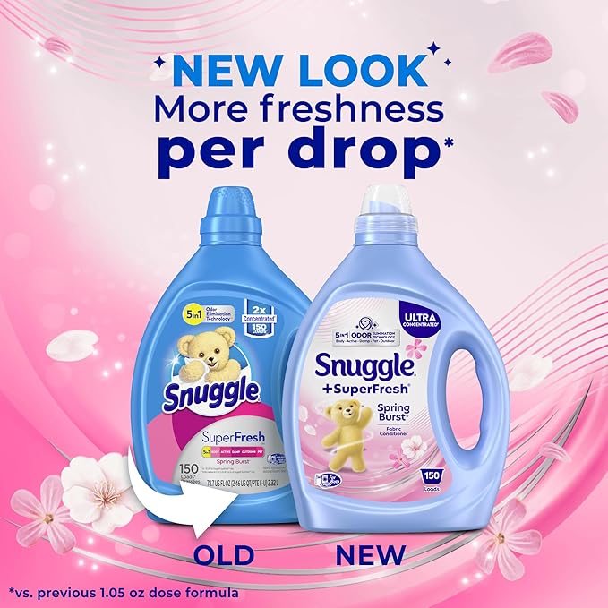 Snuggle Liquid Fabric Softener, SuperFresh Spring Burst, Eliminates Tough Odors, 2X Concentrated, 150 Loads (size may vary)