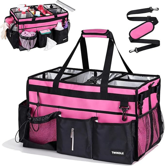 Extra-Large Cleaning Caddy With Detachable Divider And Support Board, Large Cleaning Supply Caddy With Adjustable Shoulder Strap & Waist Belt For Cleaners,Housekeepers