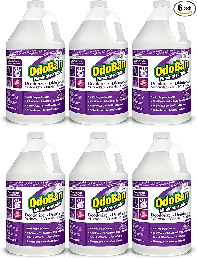 OdoBan Professional Disinfectant and smell Eliminator Concentrate, 6-Pack, 1 Gallon Each, Lavender Scent