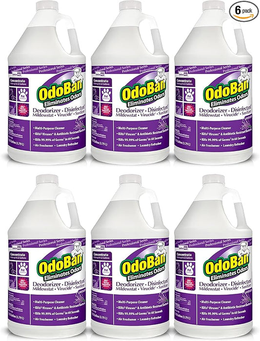 OdoBan Professional Disinfectant and smell Eliminator Concentrate, 6-Pack, 1 Gallon Each, Lavender Scent