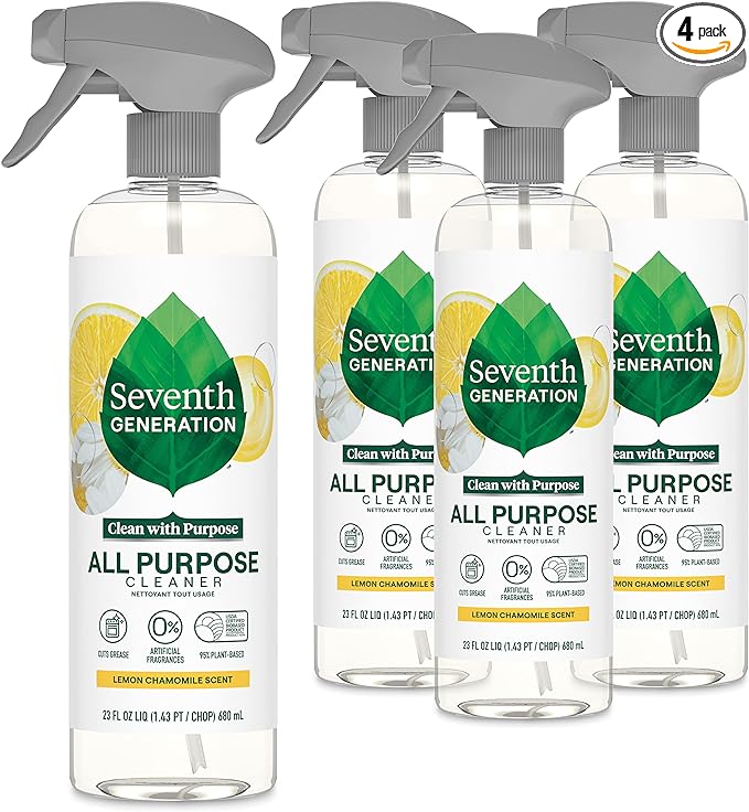 Seventh Generation All Purpose Cleaning Spray Surface Cleaner Lemon Chamomile scent Cuts Grease 23 oz, Pack of 4
