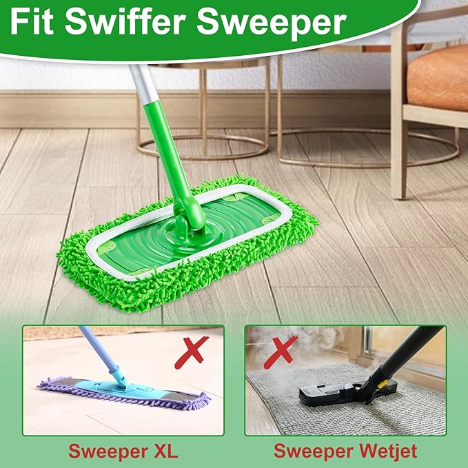 6Pcs Reusable Microfiber Mop Pads Compatible with Swiffer Sweeper Mop, Replacement Dry & Wet Mopping Cloths for Hardwood/Stone Floor Cleaning-Green