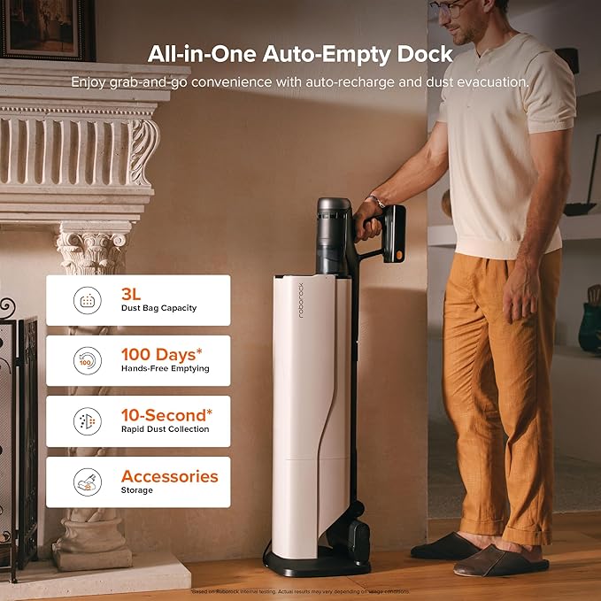 roborock H60 Hub Ultra Cordless Vacuum Cleaner with Auto-Empty Dock, Upgraded 210AW Suction Stick Vacuum Cleaners for Home and Pet Hair, 90-Min Runtime, Anti-Tangle Brush, 140° LED Dust Detection