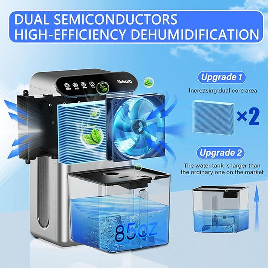 Dehumidifier for Basement (85 OZ, 800 sq ft) Quiet Dehumidifiers for Home, Auto Shut-Off, Sleep Mode, 3 Gear Timer(8H,16H,24H), Small Dehumidifier for Bedroom, Bathroom with Drain Hose (Deep Sliver)