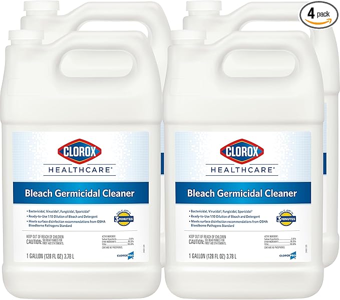 CLOROX CloroxPro Healthcare Bleach Germicidal Cleaner Refill, Healthcare Cleaning and Industrial Cleaning, 128 Ounces (Pack of 4) - 68978