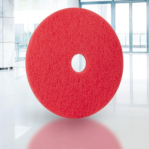 Americo Red Buffer Floor Pad, for Light Cleaning and Buffing, 18" Diameter, 3.25" Center Hole, 5 Pads/Case, Made of 100% Recycled Content, USA Made
