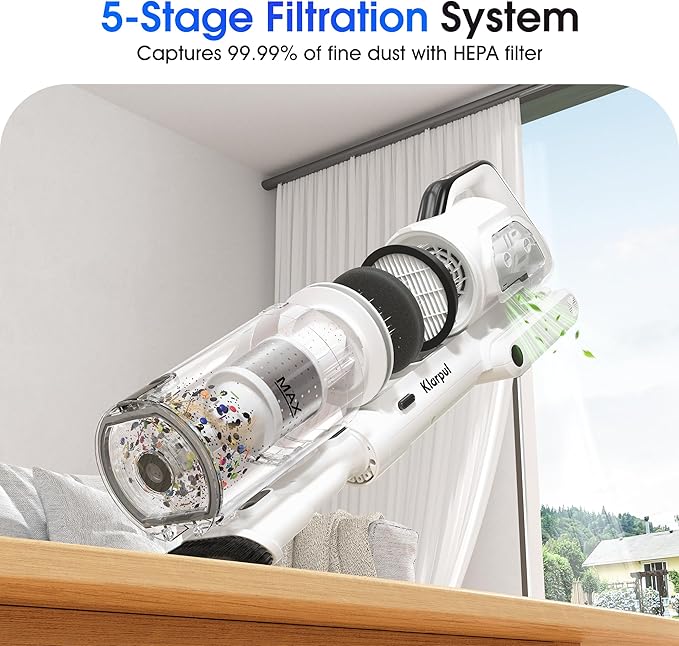 Cordless Vacuum Cleaner, 2 Batteries 130 Mins Runtime 600W 50Kpa Stick Vacuum Cordless, Self-Standing Vacuum Cleaners for Home with 2.5H Fast Charging, for Floor/Carpet/Pet Hair, White