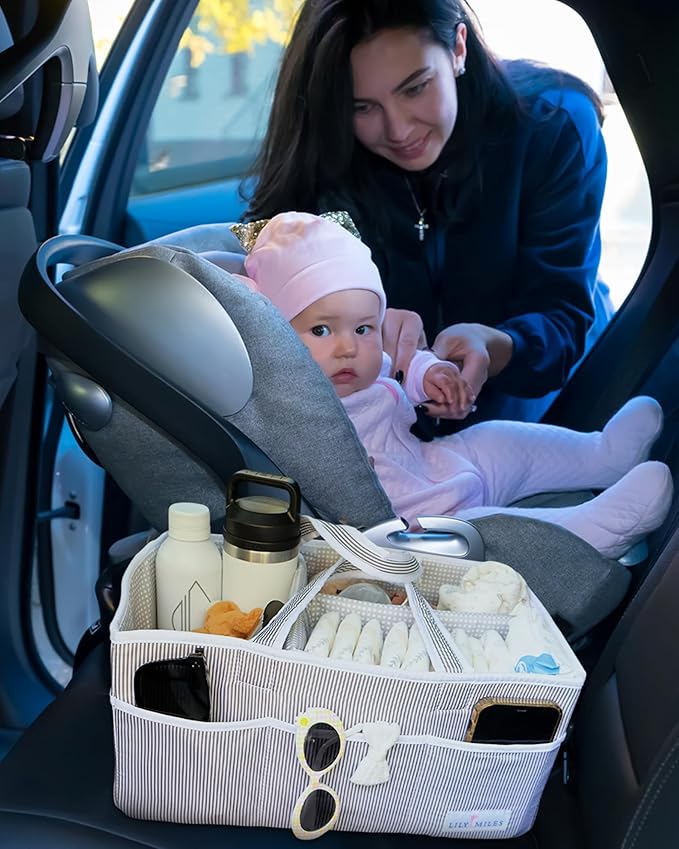 Lily Miles Baby Diaper Caddy Organizer, Baby Shower Basket for Newborn Boys or Girls, Nursery Must Haves for New Mom, Registry Favorites, Large Storage Tote for Changing Table or Car, Gray