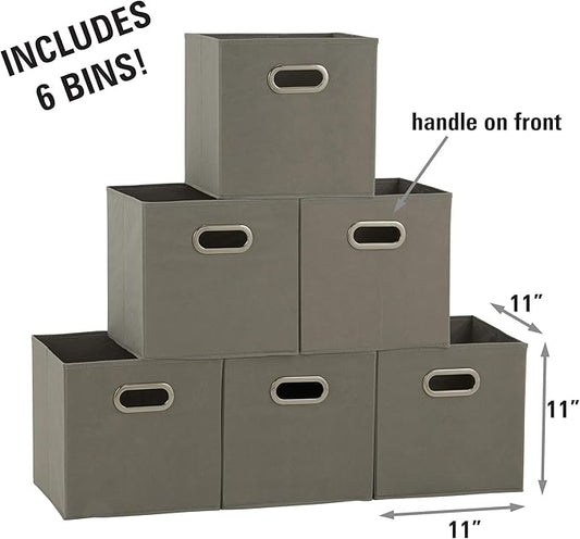Household Essentials 84-1 Foldable Fabric Storage Bins Set of 6 Cubby Cubes with Handles Gray (Pack of 6)