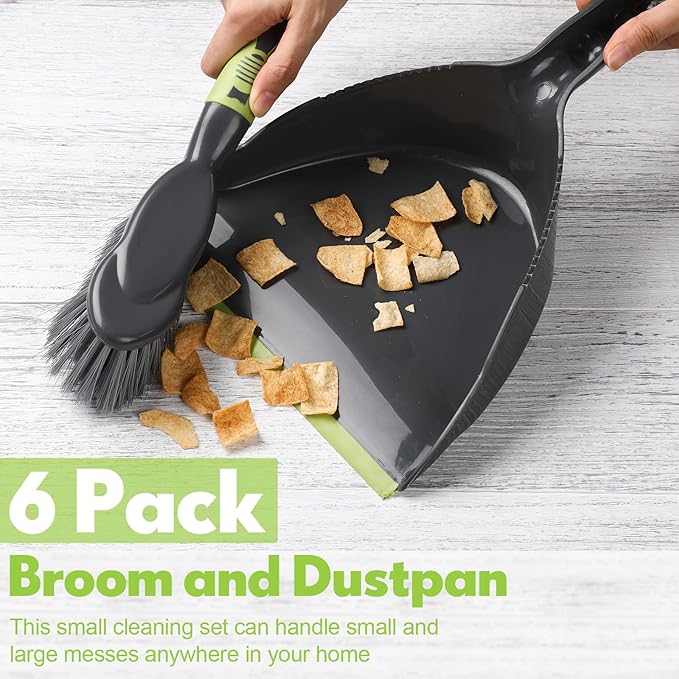 Zopeal 6 Set Dust Pan and Brush Set, Small Dustpan with Broom, Handheld Angle Broom and Dustpan Set for Home Room Kitchen Car Office Lobby Indoor Floor Cleaning