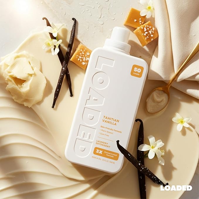 Loaded Laundry Detergent, Luxury Cologne & Perfume Scented | 50 Loads | Vanilla & Cashmere | Skin-Friendly & Plant-Based | Made in USA | 32 oz