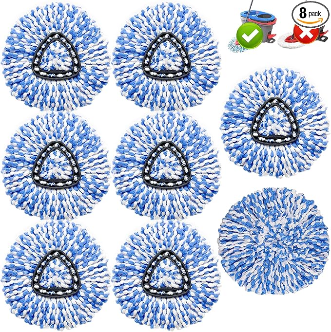 8 Pack Spin Mop Replacement Heads,100% Microfiber Spin Mop Refill Head,360° Spinning Mop Replace Head for Floor Cleaning, Only Fit for RinseClean 2-Tank System