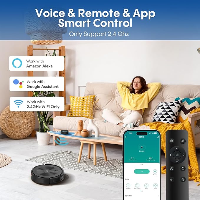 Robot Vacuum and Mop:5000Pa 3-in-1 Robotic Vacuum with Intelligent Navigation, Alexa & APP Control, Schedule Cleaning, Robotic Vacuum Cleaner Ideal for Pet Hair, Hard Floor, Carpet, Slim and Quiet