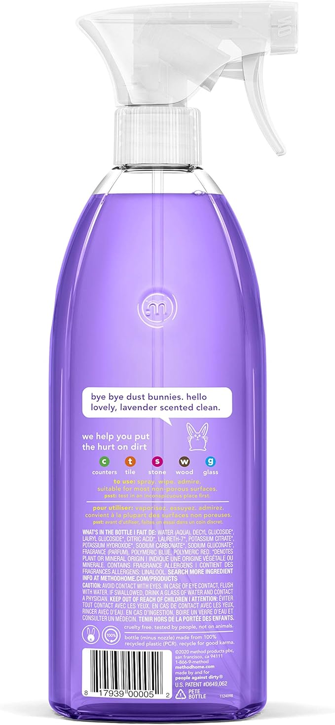 Method All-Purpose Cleaner Spray, French Lavender, Perfect for Most Counters, Tiles and More, 28 Fl Oz, (Pack of 1)