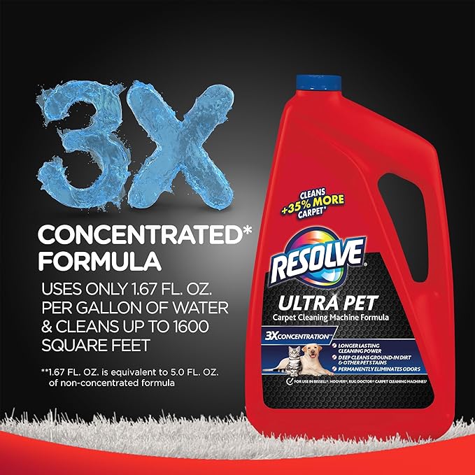 Resolve Ultra Pet Steam Carpet Cleaner Solution Shampoo, 48oz, 3X Concentrate, Safe for Bissell, Hoover & Rug Doctor