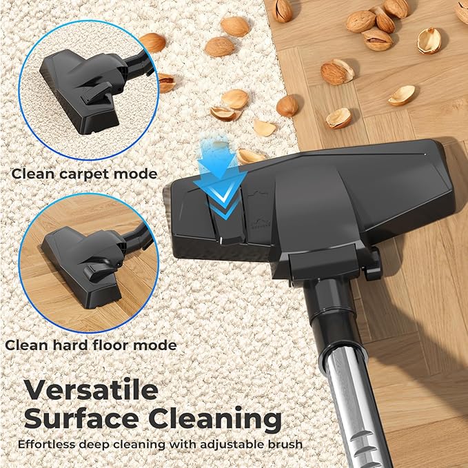 1600W Canister Vacuum Cleaner, Bagless Vacuum Cleaner with 45kPa Strong Suction, 4L Large Dust Cup, Variable Speed Control, 5 Tools, Lightweight Canister Vacuum for Home, Pet, Carpet, Hard Floor