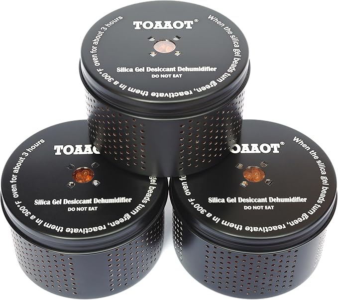 Gun Safe Dehumidifier 200g - Small Reusable Indicating Silica Gel Canister, Portable Moisture Absorber Prevents Corrosion for 80 Cubic Feet Gun Cabinets & Safes, Black