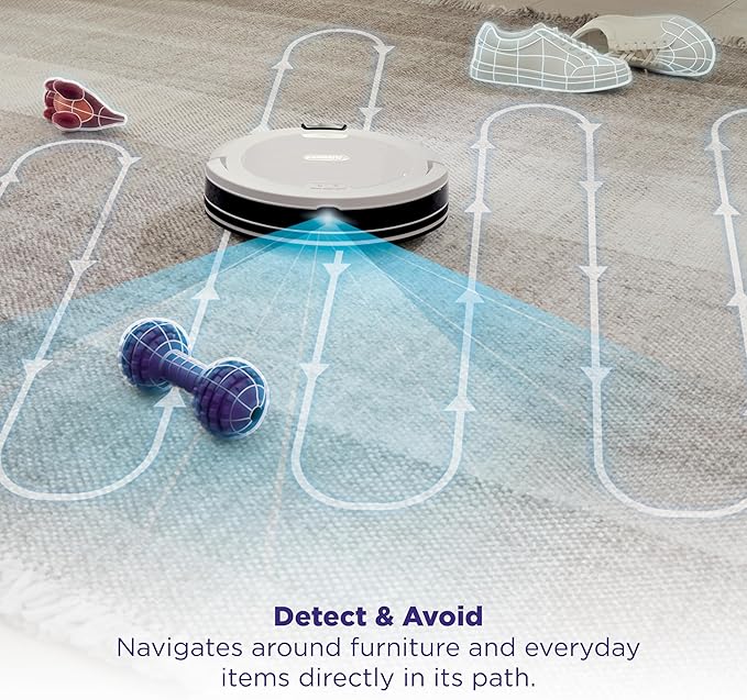 Shark Navigator Robot Vacuum with Bagless 30-Day Capacity Self-Empty Base, Powerful Suction, SmartPath Navigation, Self-Cleaning Brushroll, for Carpets & Hard Floors, White, AV2110S