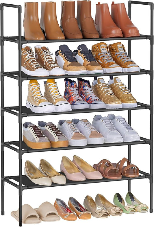 SONGMICS 5-Tier Shoe Rack, Shoe Storage for Hallway Closet, Slim and Space-Saving, Metal Frame, Non-Woven Fabric Shelves, Black ULSH045BH02