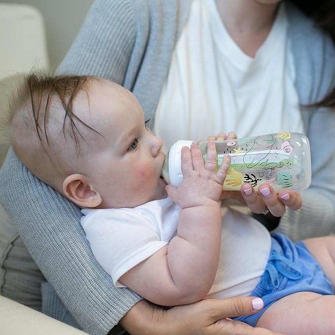 Dr. Brown's Anti-Colic Options+ Wide-Neck Baby Bottle Designer Edition Bottles, Ocean Decos, 9 oz/270 mL, Level 1 Nipple, 0m+, 2-Pack