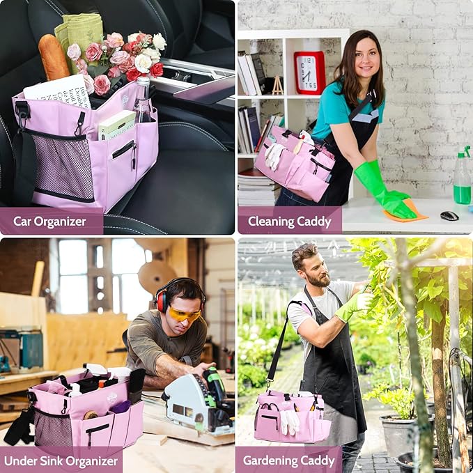 Large Wearable Cleaning Caddy Bags with Handle and Shoulder and Waist Straps,for Cleaning Supplies,for Furniture Storage,Car Organizer,15*10*8 inchs