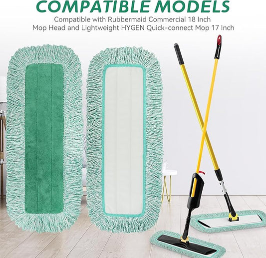 Commercial Products Dust Pad with Fringe for Rubbermaid 18” - 18 Inch Green Microfiber Dust Mop Refills Heavy-Duty Cleaning for Hardwood/Tile/Laminated Floors in Kitchen/Lobby/Office (6 Counts)