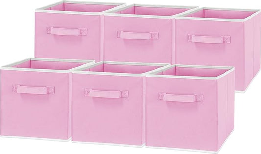Simple Houseware Foldable Cube Storage Bins, 11-Inch Pink, 6-Pack Fabric Cubes Organizer for Closet or Shelves