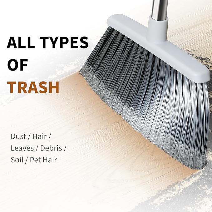 Broom, Outdoor Brooms for Sweeping Indoor, Adjustable 55" Pet Hair Removal Heavy Duty Broom for Floors Home Kitchen Garage Commercial Patio Industrial Snow (Pack of 1)