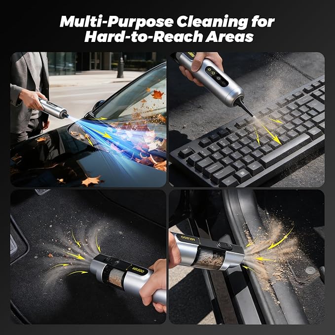 Mr.ego Car Vacuum Portable Cordless, 20000Pa Mini Vacuum Cleaner & Air Duster, 100,000 RPM Brushless Motor Handheld Vacuum with LED Light and Multi-Nozzles for Car, Home, Office, Pet (Silver)