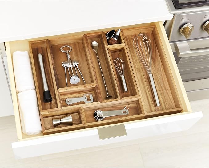 iDesign Acacia Wood Kitchen and Pantry Small Drawer Organizer Bin– Natural