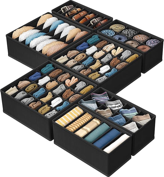 Simple Houseware Closet Underwear Organizer Drawer Divider Assorted 7 Pieces, Black