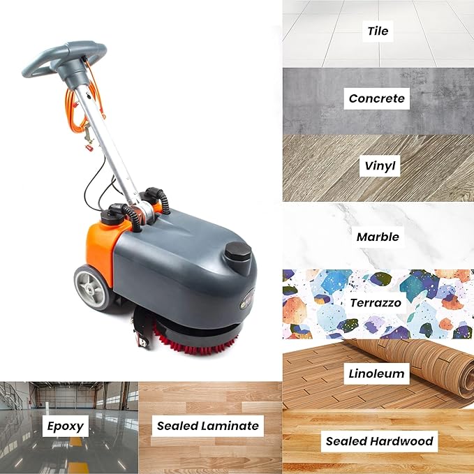 RT15AC 14“ Walk Behind Floor Scrubber Dryer Machine for Industrial Commercial Use, 4-Gal Tank, 26-ft Power Cord