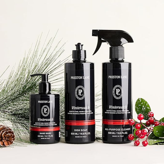 Preston Lane Luxury Kitchen Set – Hand Wash, Dish Soap & All Purpose Cleaner | Plant Powered Cleaning Essentials Bundle with Fine Fragrance, Winterwatch Scent, Vegan & Cruelty Free