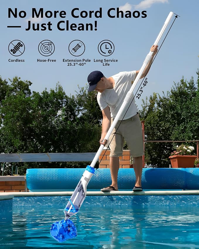 2026new Cordless Pool Vacuum for Above Pools, Rechargeable Handheld Hot Tub SPA Vacuum,18 GPM Powerful Suction, IPX8, Ideal for Inflatable, Pools up to 88", 60-min Spot Cleaning Sand and Debris