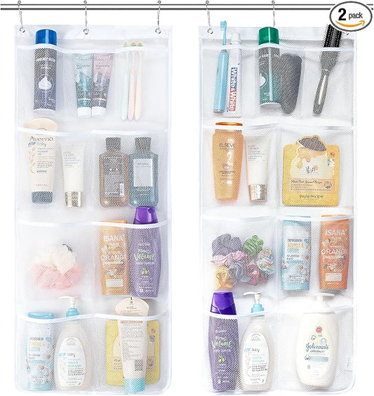 Lifewit Mesh Shower Caddy, 9 Pockets Hanging Shower Organizer with Quick Drying Mesh, Portable Space Saving Bathroom Organizer to Hold Soap, Shampoo and Cruise Ship Essentials, White, Large - 2 Pack