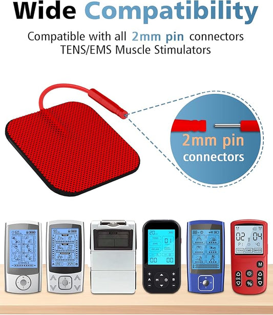 20PCS TENS Unit Electrode Pads with Reusable Self-Adhesive Performance, Replacement Pads for TENS Unit, Compatible with TENS 7000/3000, AUVON, Neocarbon, Comfytemp, TENKER, Use 2mm Lead Wires (RED)