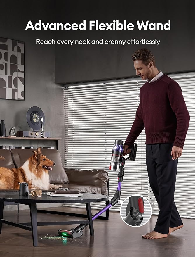 Ultenic Cordless Vacuum Cleaner, 550W/50Kpa, 60Mins Runtime, Stick Vacuum Cordless with 180°Bendable Wand, Anti-Tangle Brush, Vacuum Cleaners for Home/Pet Hair/Carpet/Floor (Purple)