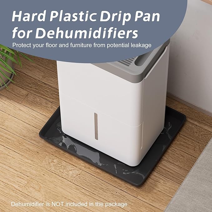 Flamorrow Dehumidifier Mat, Hard Plastic Drip Pan for Home and Basement Dehumidifiers, Dehumidifier Tray with Raised Edge for Leaks, Prevents Water from Pooling Underneath, Black, 17"x12.5"