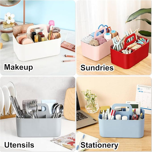 Multiuse Caddy Organizer with Handle - Stackable Plastic Tote Bin - Art Craft Supplies, Office, Desk, Stationery Pen Holder, Kitchen, Utensil, Makeup, Bathroom, Shower, Cleaning, Dorm Organizer - Red