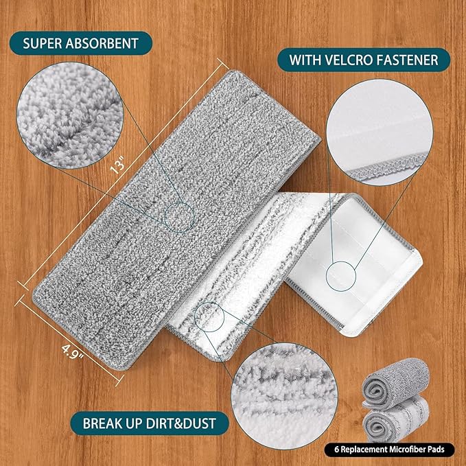 4+4 Pack Mop Replacement Pads Compatible with JOYMOOP Flat Mop or Mop Bucket Set - Microfiber Flat Mop Pads for All 13" X 4.9" Squeeze Flat Floor Mop - Washable Mop Head Replacement