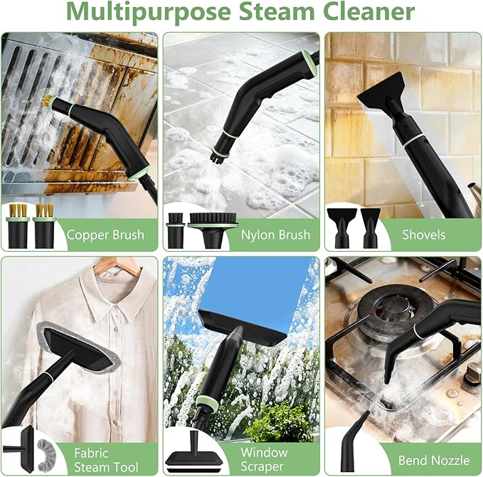 Steam Cleaner, Portable Steamer for Cleaning with 15pcs Accessories, 6-Level Adjustable, 15s Heat-Up, Handheld Steam Cleaner for Home, Tile, Grease, Dirt, Car Detailing, Christmas Gifts for Women, Men