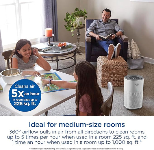 Clorox HEPA Air Purifiers for Home, True HEPA Filter, Medium Rooms Up to 1,000 Sq Ft, Removes 99.9% of Mold, Viruses, Wildfire Smoke, Allergens, Pet Allergies, Dust, AUTO Mode, Whisper Quiet