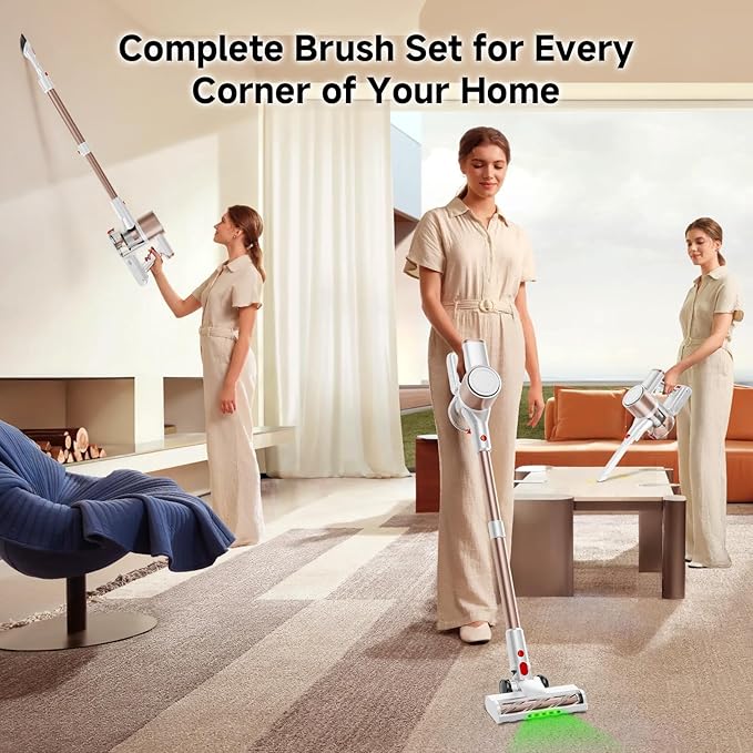 Cordless Vacuum Cleaner, 500W/40Kpa Vacuum Cleaners for Home, Stick Vacuum Cordless with LED Display, Anti-Tangle & Wall Mount, 8 in 1 Lightweight Vacuum for Hard Floors Pet Hair(Gold)