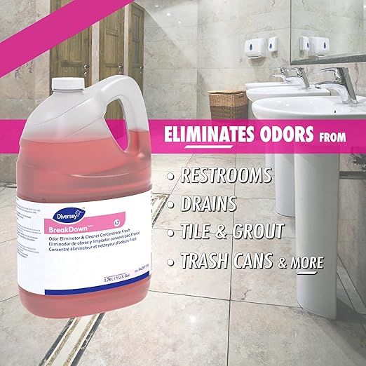 Diversey 94291110 Breakdown Odor Eliminator, Enzyme Eliminates Odors & Stains on Hard Surfaces & Carpet, Fresh Scent, Concentrate, 1-Gallon (Pack of 4)