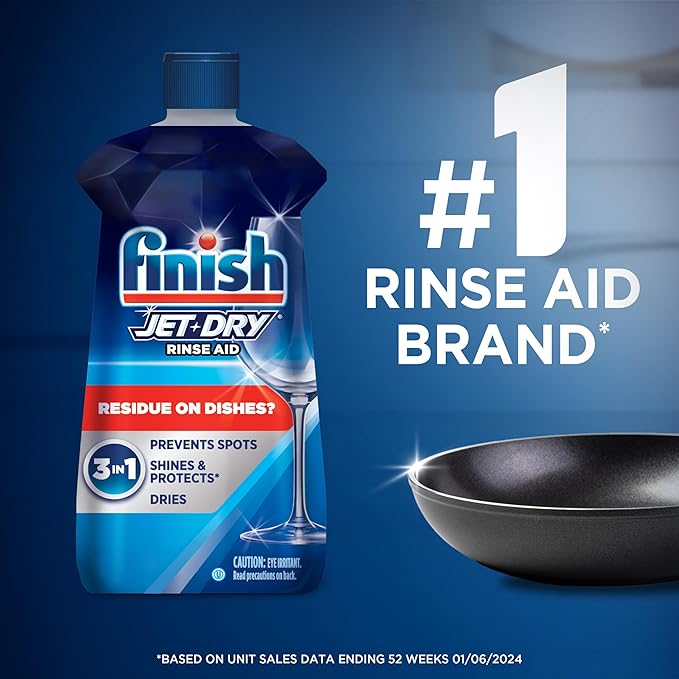 Finish Jet-Dry Dishwasher Rinse Aid, Compatible with Dishwasher Detergent, Prevents Spots & Residues, Dries, Shine & Protects, 16 oz, 155 Washes.
