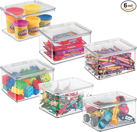 iDesign Plastic Stackable Hinged-Lid Pantry or Kitchen Storage Box - Set of 6 - Clear