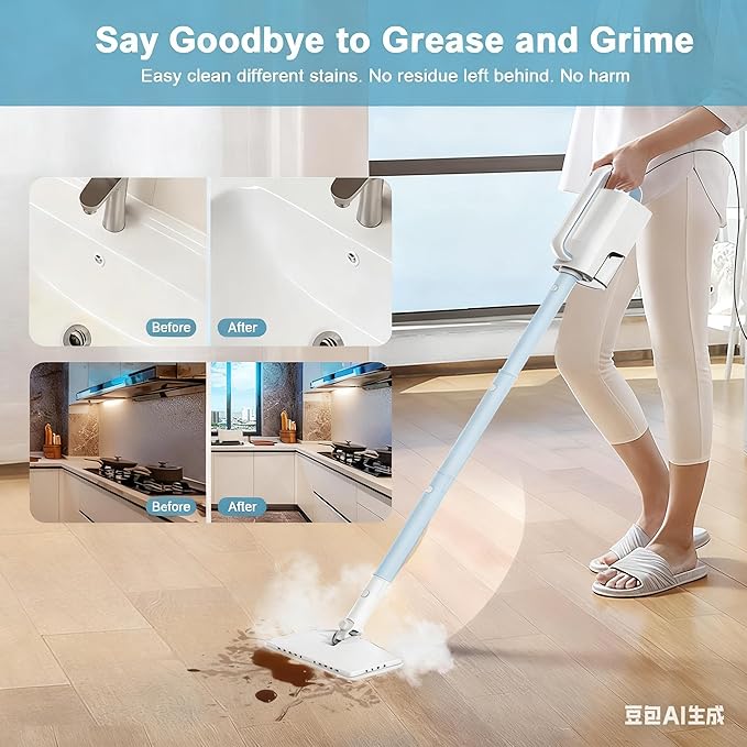 7-in-1 Steam Mop, 1200W Rotated Steam Cleaner for Home, 2 Modes, 400ML Removable Tank, 23FT Power Cord, 2 Pads, Multi-Surface Steamer for Hard Floor, Laminate Floor, Tiles Cleaning（Lake Blue）