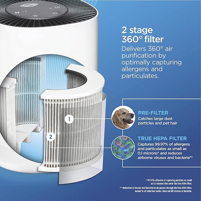 Clorox Tabletop Air Purifier True HEPA Replacement Filter, 200 Sq. Ft. Capacity, Removes 99.97% of Allergens up to 0.1 Micron, Compatible with 11020 & 11021, 1 Count (12020) (Pack of 12)