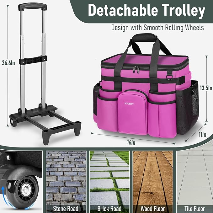 Ytonet Cleaning Caddy with Wheels, Large Rolling Caddy Bag with Detachable Trolley for Housekeepers, Water Resistant Cleaning Cart Supplies Organizer for Home, Car, Tool Organizer, Mobile Storage